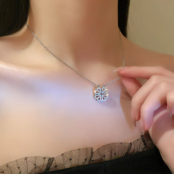 Magnetic Silver Flower Pendent - قلادة زهرة فضية مغناطيسية